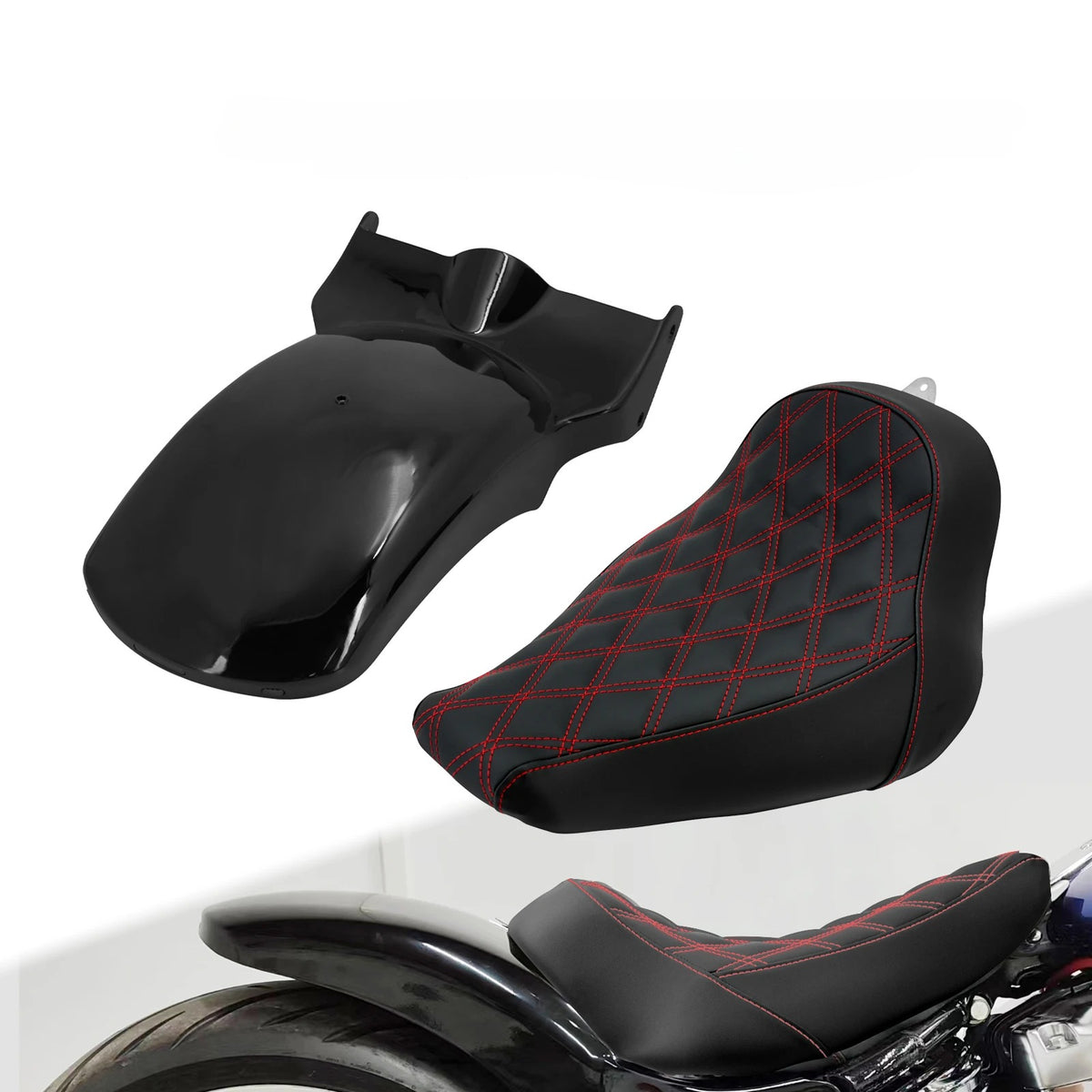 Motorcycle Driver Solo Cushion Seat Rear Fender Mudguard With Turn Signal LED Light For Harley Softail Fat Boy Breakout 18-2023
