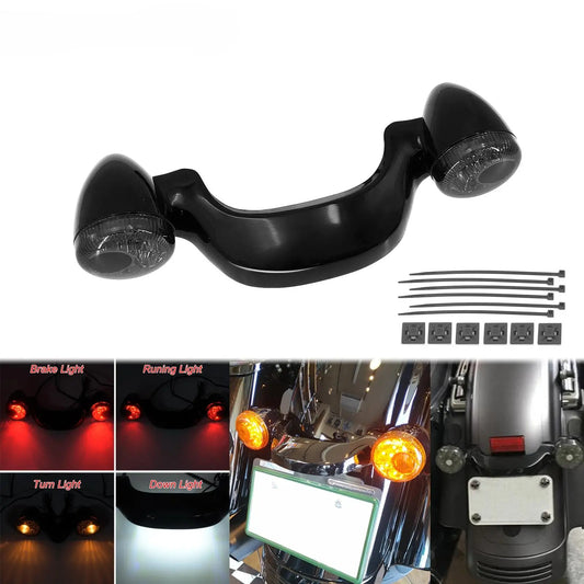 Motorcycle Gloss Black LED Turn Signal Bar Light Lamp Smoke Lens Taillight For Harley Touring 10-UP Road King FLHR Street Glide