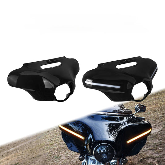 Motorcycle Front Headlight Fairing With LED Light Batwing Outer Cowl Cover For Harley Touring Street Electra Glide Ultra 2014-24