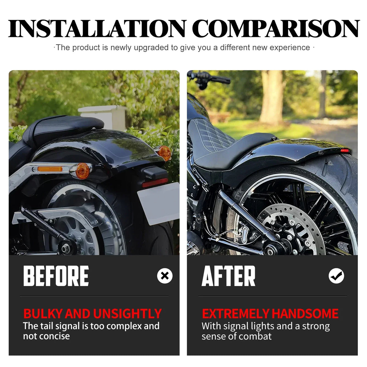 Motorcycle Driver Solo Cushion Seat Rear Fender Mudguard With Turn Signal LED Light For Harley Softail Fat Boy Breakout 18-2023