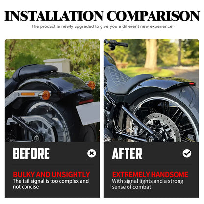 Motorcycle Driver Solo Cushion Seat Rear Fender Mudguard With Turn Signal LED Light For Harley Softail Fat Boy Breakout 18-2023