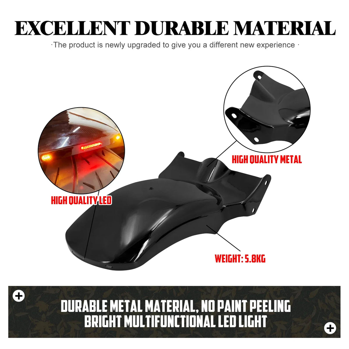 Motorcycle Driver Solo Cushion Seat Rear Fender Mudguard With Turn Signal LED Light For Harley Softail Fat Boy Breakout 18-2023