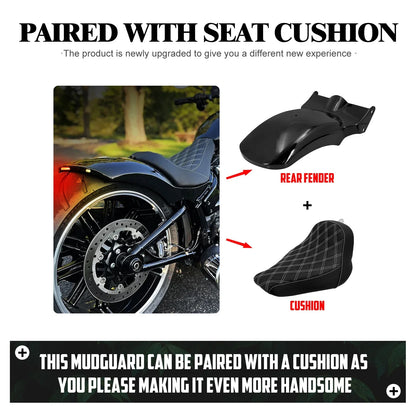 Motorcycle Driver Solo Cushion Seat Rear Fender Mudguard With Turn Signal LED Light For Harley Softail Fat Boy Breakout 18-2023