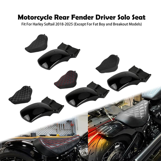 Motorcycle Rear Fender + Driver Solo Seat Mudguard Cover Set For Harley Softail Low Rider Street Fat Bob Heritage Deluxe 2018-25