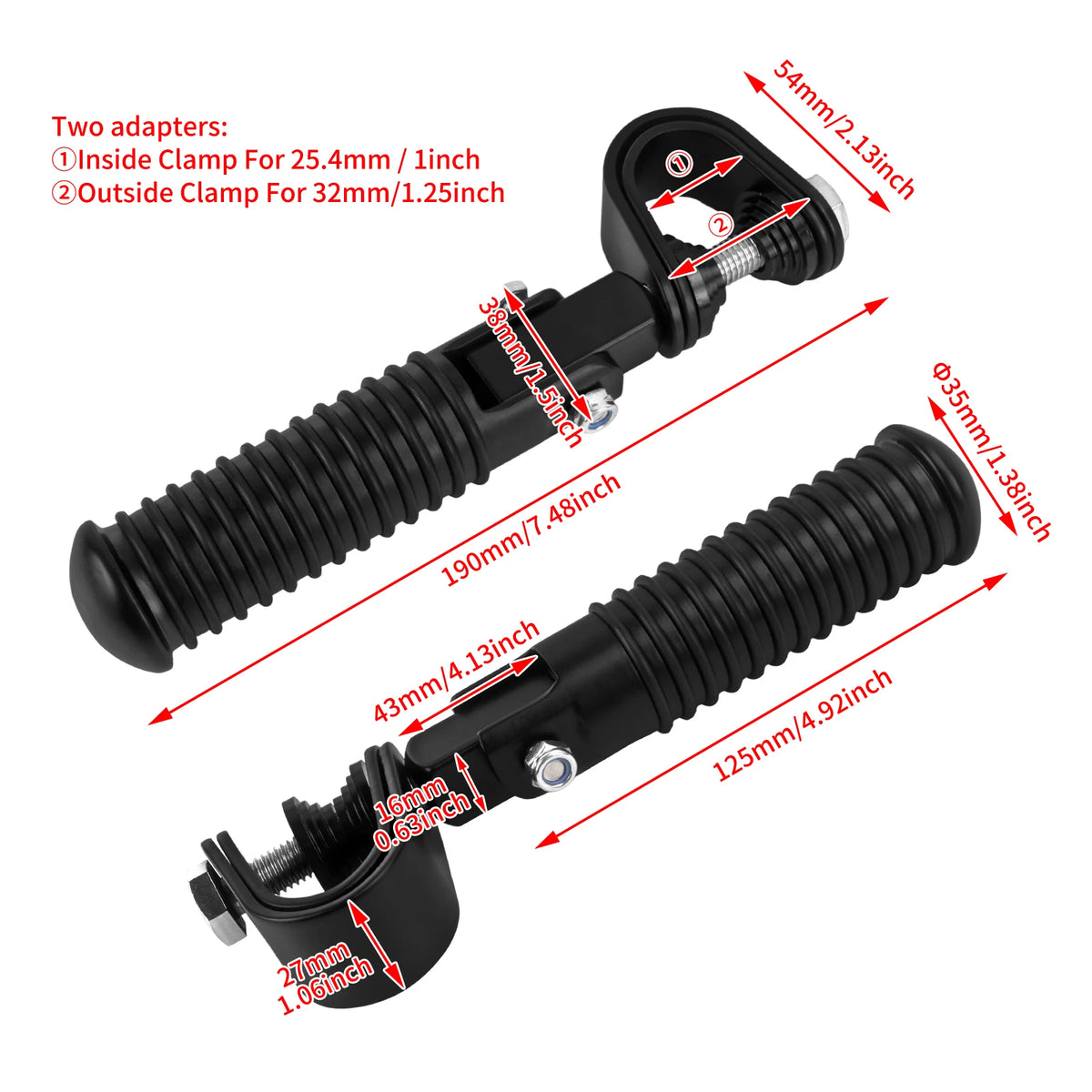Universal Motorcycle Foot Pegs 1" 1.25" Highway Crash Bar Footpegs Engine Guard Clamp Footrest Pedal for Harley Softail Touring