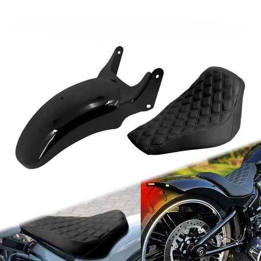 Motorcycle Rear Fender + Solo Seat Driver Cushion Mudguard Cover For Harley Softail Breakout Rocker 08-2017