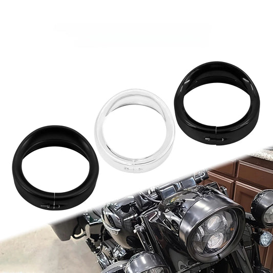 Motorcycle 7" Headlight Trim Ring Visor Style Black/Chrome For Harley Touring Road King 94-2022 Electra Glide Softail FLD Trike